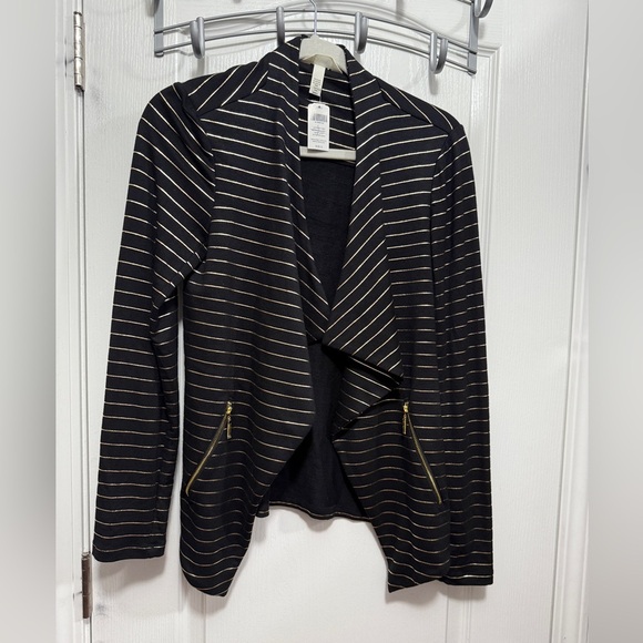 Soma French Terry Zipper Wrap Jacket Womens S Black Gold Glitz Stripe NWT blazer - Picture 1 of 16